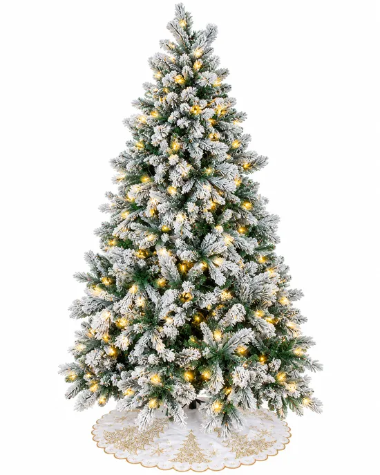8 ft Hardneedle flocked Christmas tree with 600 warm white LED lights