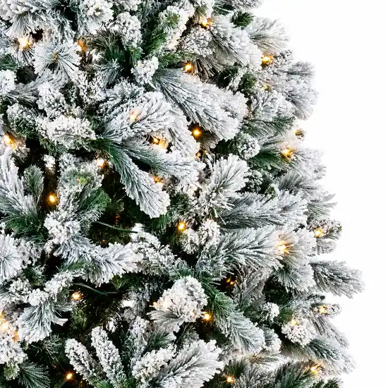 8 ft Hardneedle flocked Christmas tree with 600 warm white LED lights