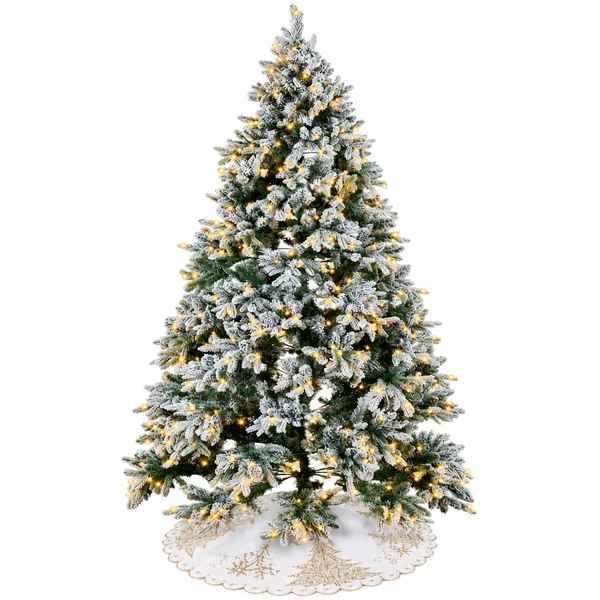 8 ft Olympia flocked artificial Christmas tree with 500 warm white LED lights