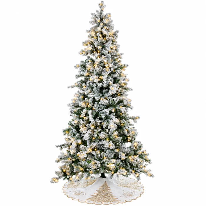 8 ft Olympia flocked pencil Christmas tree with 500 warm white LED lights
