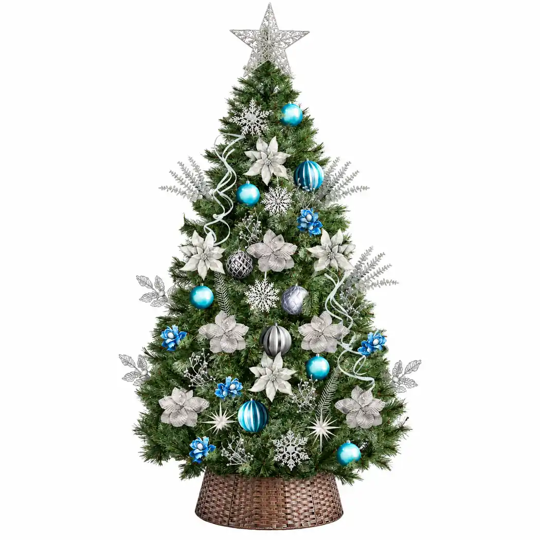 7 ft Cool Theme Premium Christmas Bundle with coordinated holiday decorations
