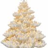 Handmade snow white ceramic Christmas tree with star in Fraser Fir style