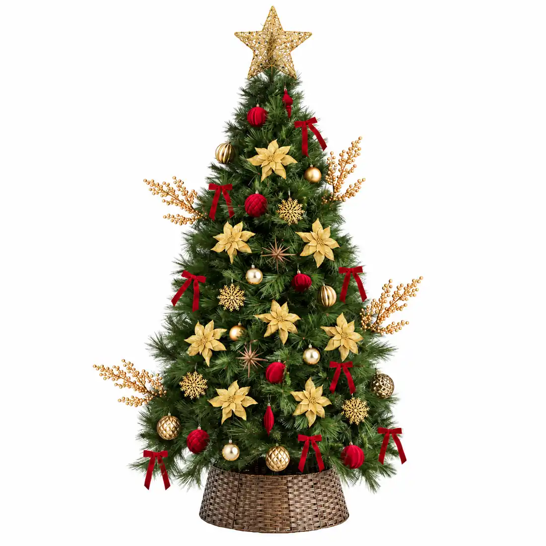 7 ft Red and Gold Classic Premium Christmas Bundle in traditional holiday colors