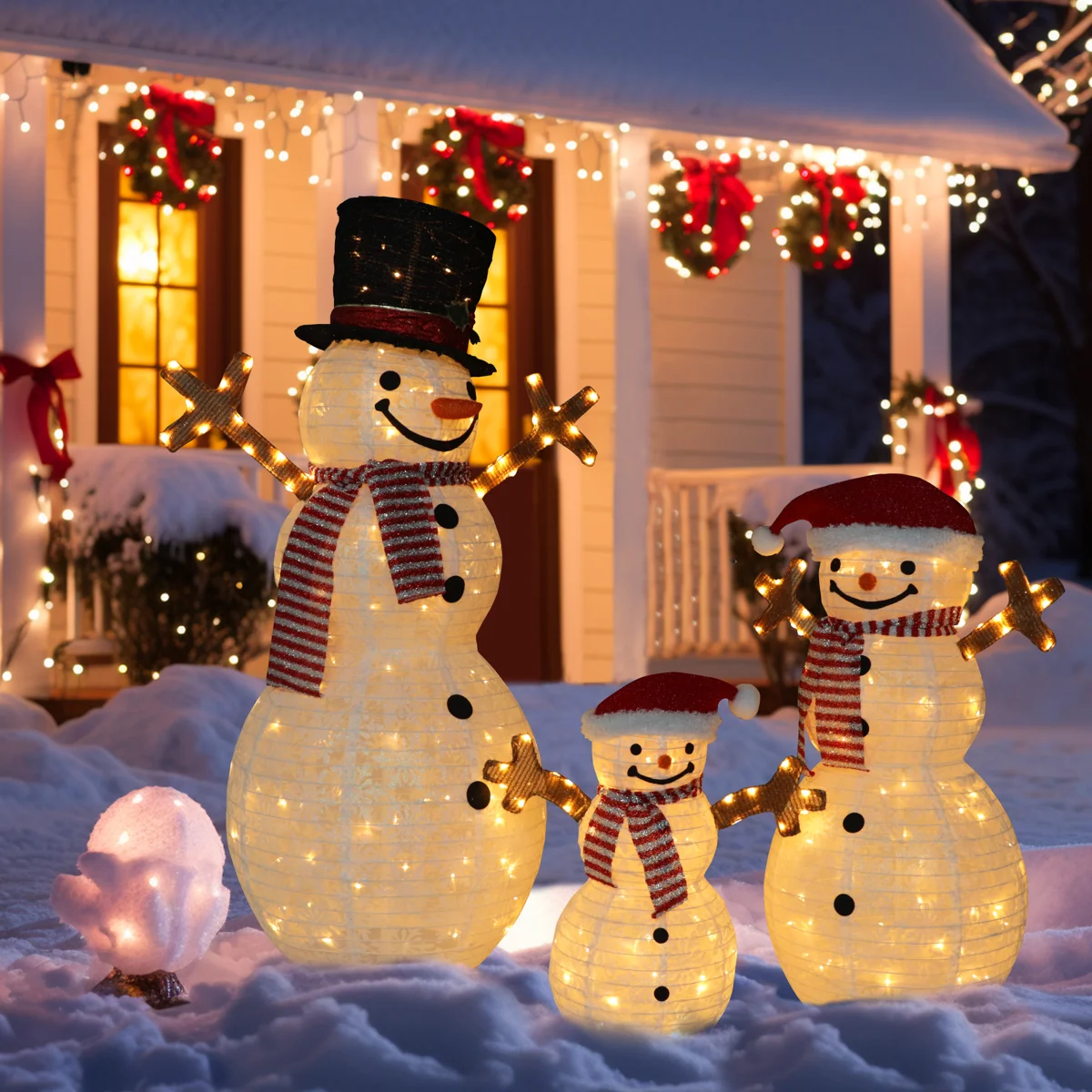 Gutierrez 3-piece lighted snowman family Christmas decoration