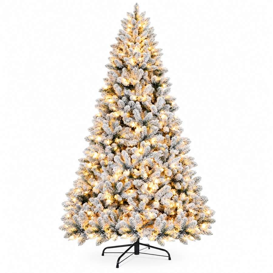 Pre-lit artificial flocked pine Christmas tree with warm white lights