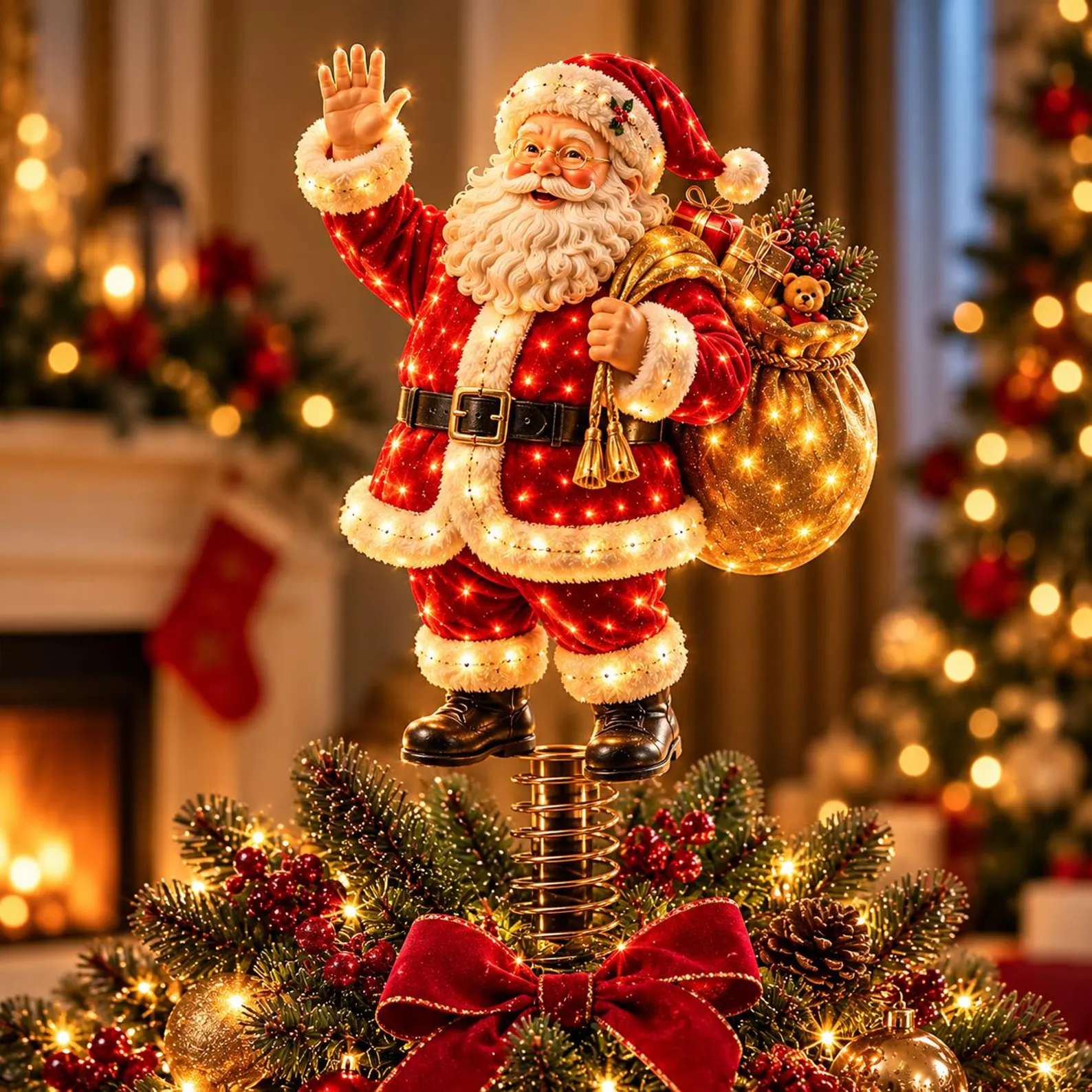 Lighted Santa Christmas Tree Topper