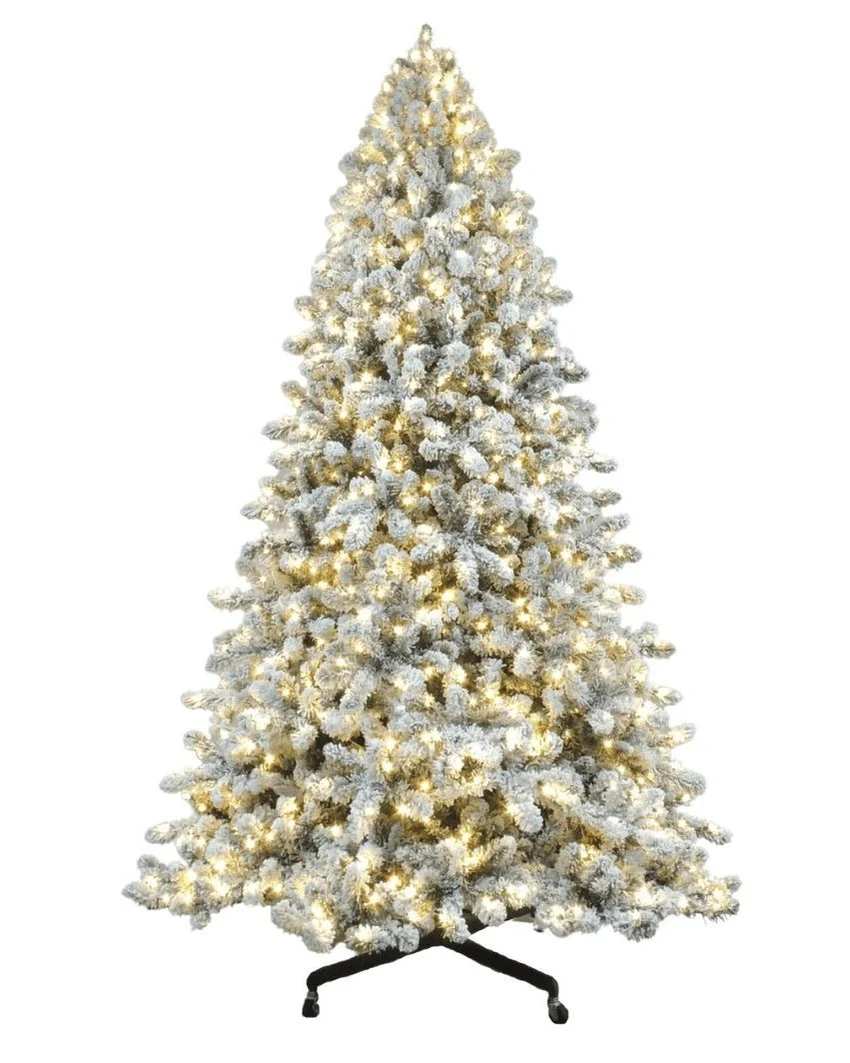 8.5 ft pre-lit flocked Christmas tree with 900 warm white LED lights