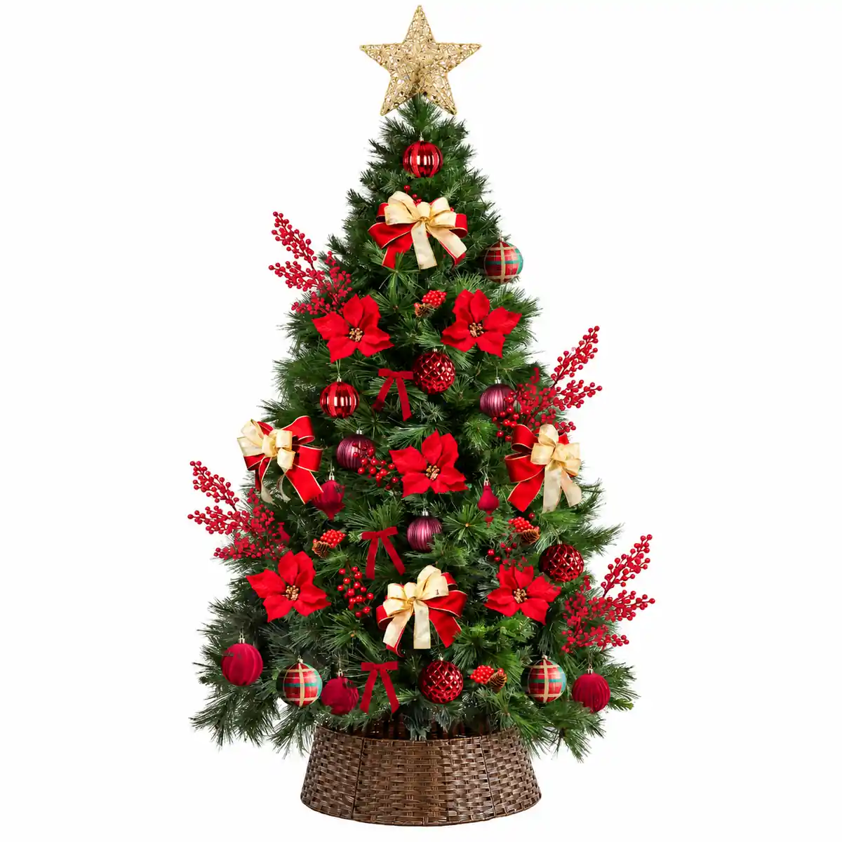 8 ft Warm Theme Premium Christmas Bundle with coordinated festive decorations