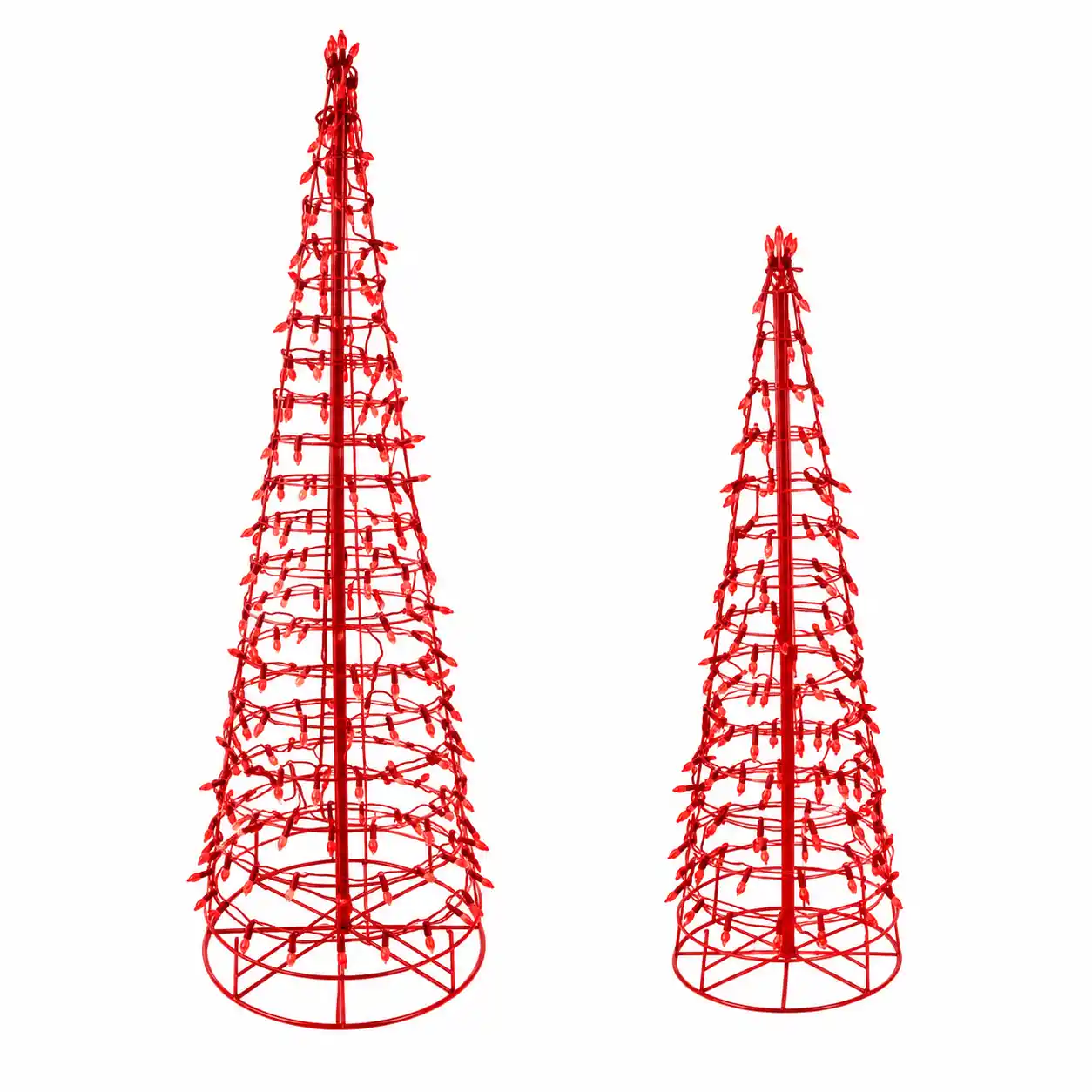 Red Cone Tree LED Light Display with festive illuminated Christmas tree silhouette