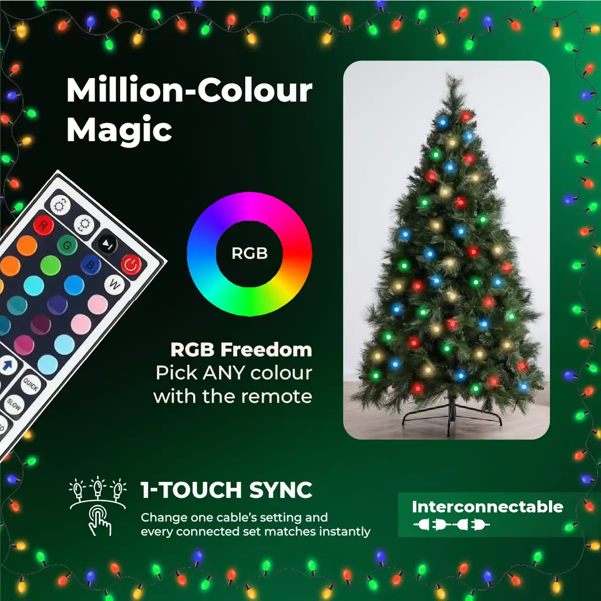 RGB Christmas Tree String Lights with 1-Touch Sync All feature