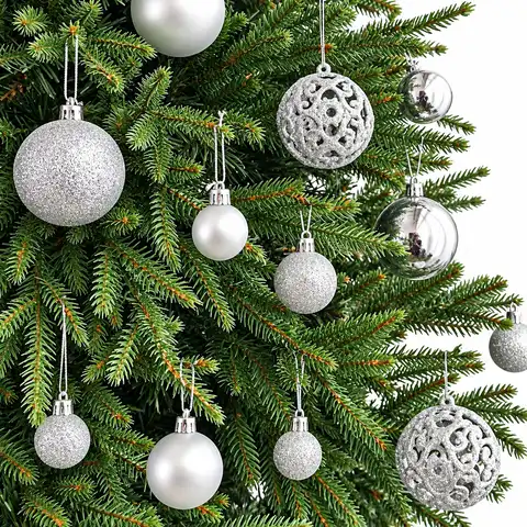 GLACIRE Silver Christmas Bauble Set with 100 ornaments per box