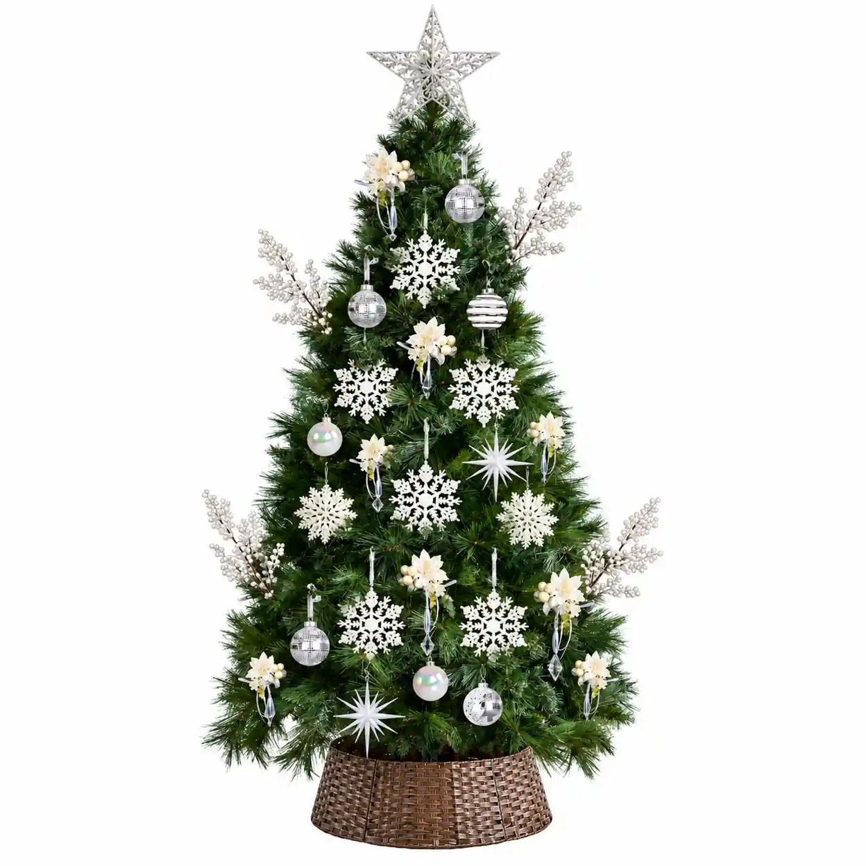 7 ft White Theme Premium Christmas Bundle with elegant white holiday decorations